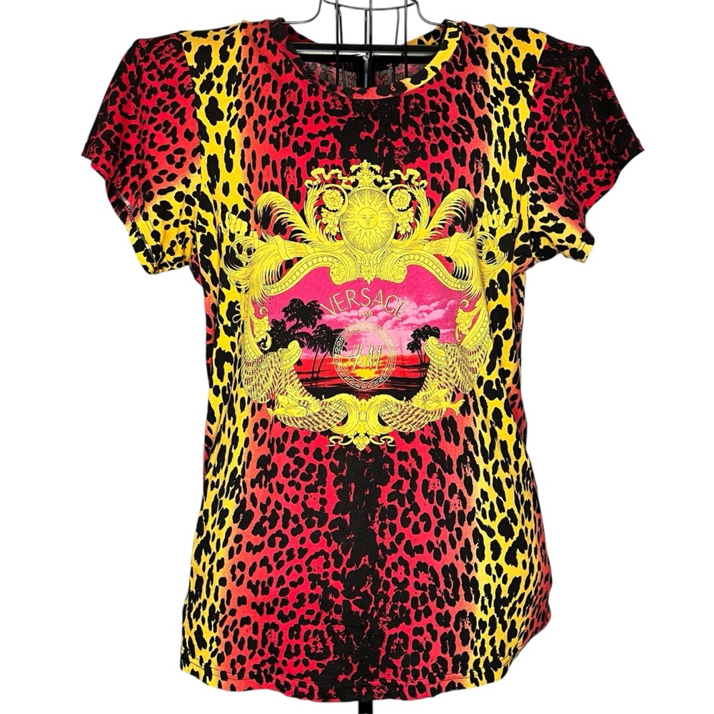 Versace for H&M 2011 Miami Palms Leopard Baroque Graphic Tee Shirt Top M